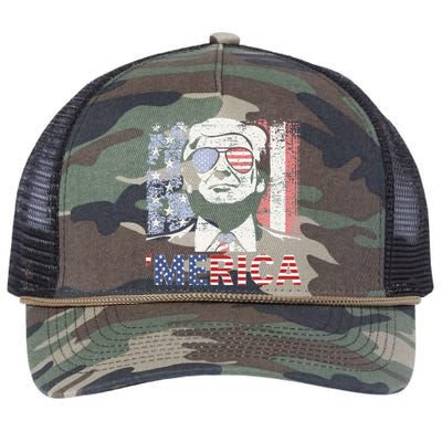 Merica Trump Happy 4th Of July Trump American Flag Retro Rope Trucker Hat Cap