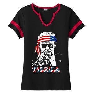 Merica Trump Happy 4th Of July Trump Ladies Halftime Notch Neck Tee