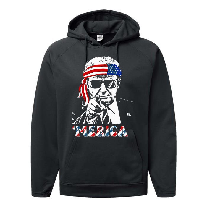 Merica Trump Happy 4th Of July Trump Performance Fleece Hoodie