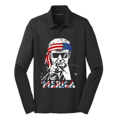 Merica Trump Happy 4th Of July Trump Silk Touch Performance Long Sleeve Polo