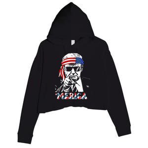 Merica Trump Happy 4th Of July Trump Crop Fleece Hoodie