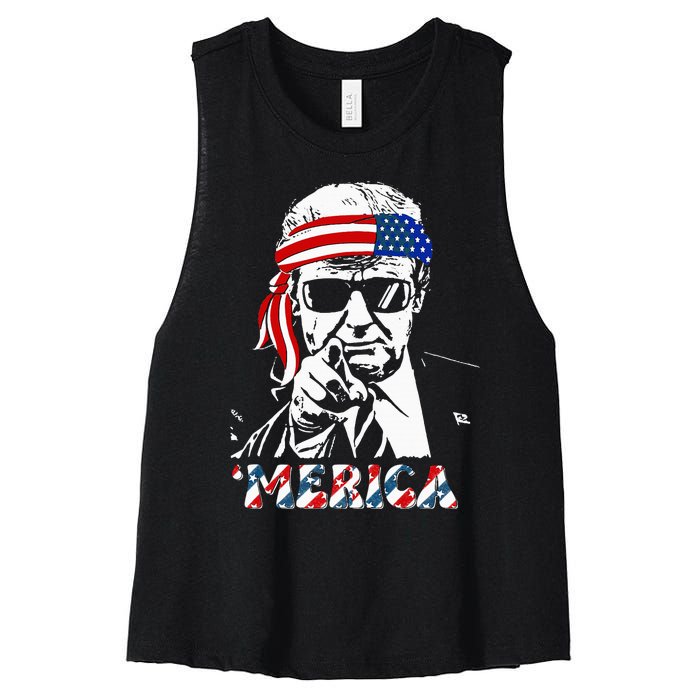 Merica Trump Happy 4th Of July Trump Women's Racerback Cropped Tank