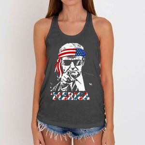 Merica Trump Happy 4th Of July Trump Women's Knotted Racerback Tank