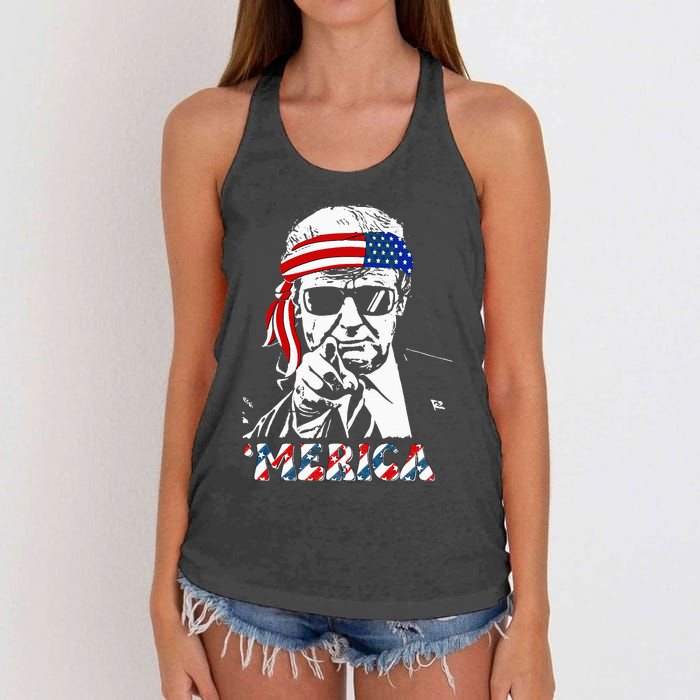 Merica Trump Happy 4th Of July Trump Women's Knotted Racerback Tank