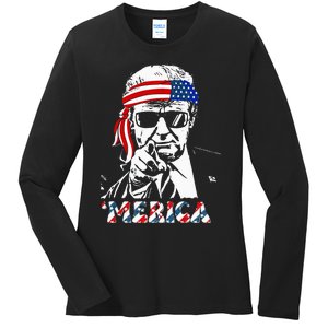 Merica Trump Happy 4th Of July Trump Ladies Long Sleeve Shirt