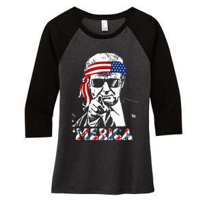 Merica Trump Happy 4th Of July Trump Women's Tri-Blend 3/4-Sleeve Raglan Shirt