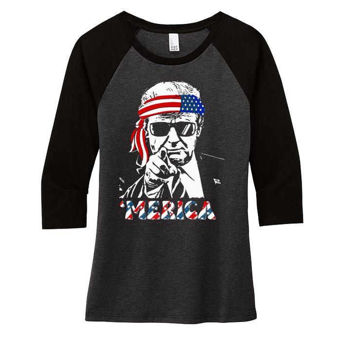 Merica Trump Happy 4th Of July Trump Women's Tri-Blend 3/4-Sleeve Raglan Shirt