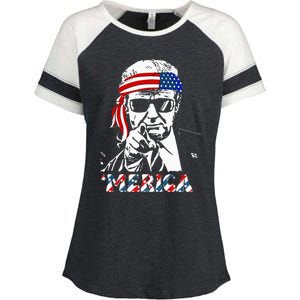 Merica Trump Happy 4th Of July Trump Enza Ladies Jersey Colorblock Tee