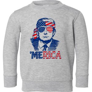 Merica Trump Happy 4th Of July Trump American Flag Fun Toddler Sweatshirt