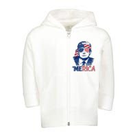 Merica Trump Happy 4th Of July Trump American Flag Fun Toddler Zip Fleece Hoodie