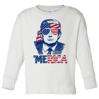 Merica Trump Happy 4th Of July Trump American Flag Fun Toddler Long Sleeve Shirt