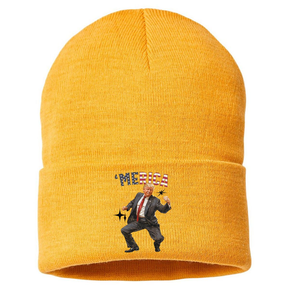 Merica Trump Happy 4th Of July Trump American Flag Sustainable Knit Beanie