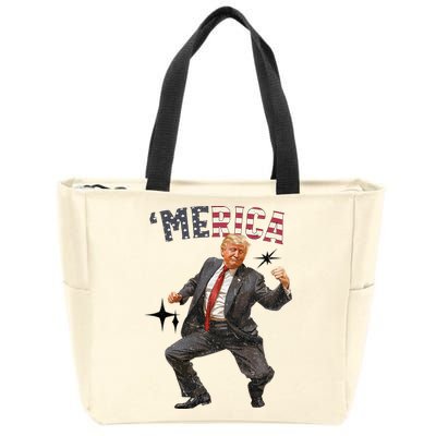 Merica Trump Happy 4th Of July Trump American Flag Zip Tote Bag
