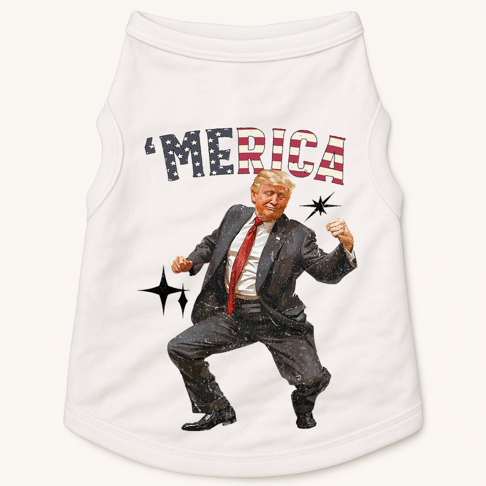 Merica Trump Happy 4th Of July Trump American Flag Doggie Tank