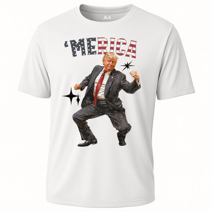 Merica Trump Happy 4th Of July Trump American Flag Cooling Performance Crew T-Shirt