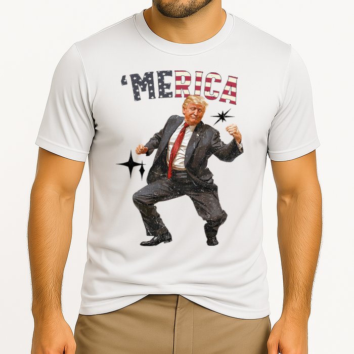 Merica Trump Happy 4th Of July Trump American Flag Cooling Performance Crew T-Shirt