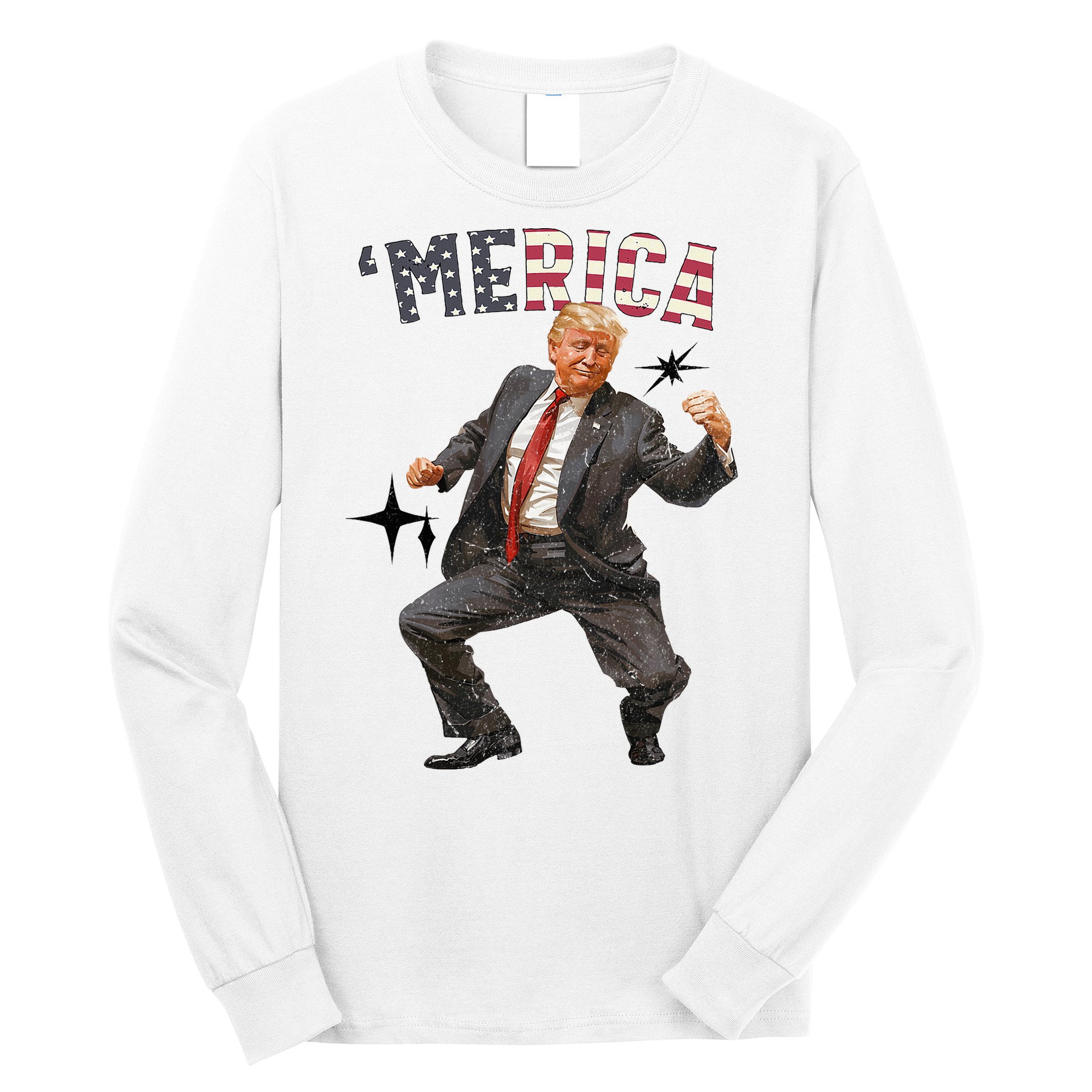 Merica Trump Happy 4th Of July Trump American Flag Long Sleeve Shirt