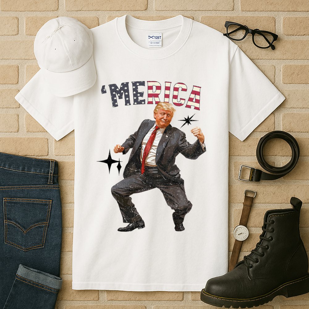 Merica Trump Happy 4th Of July Trump American Flag Tall T-Shirt