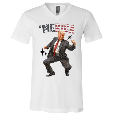 Merica Trump Happy 4th Of July Trump American Flag V-Neck T-Shirt