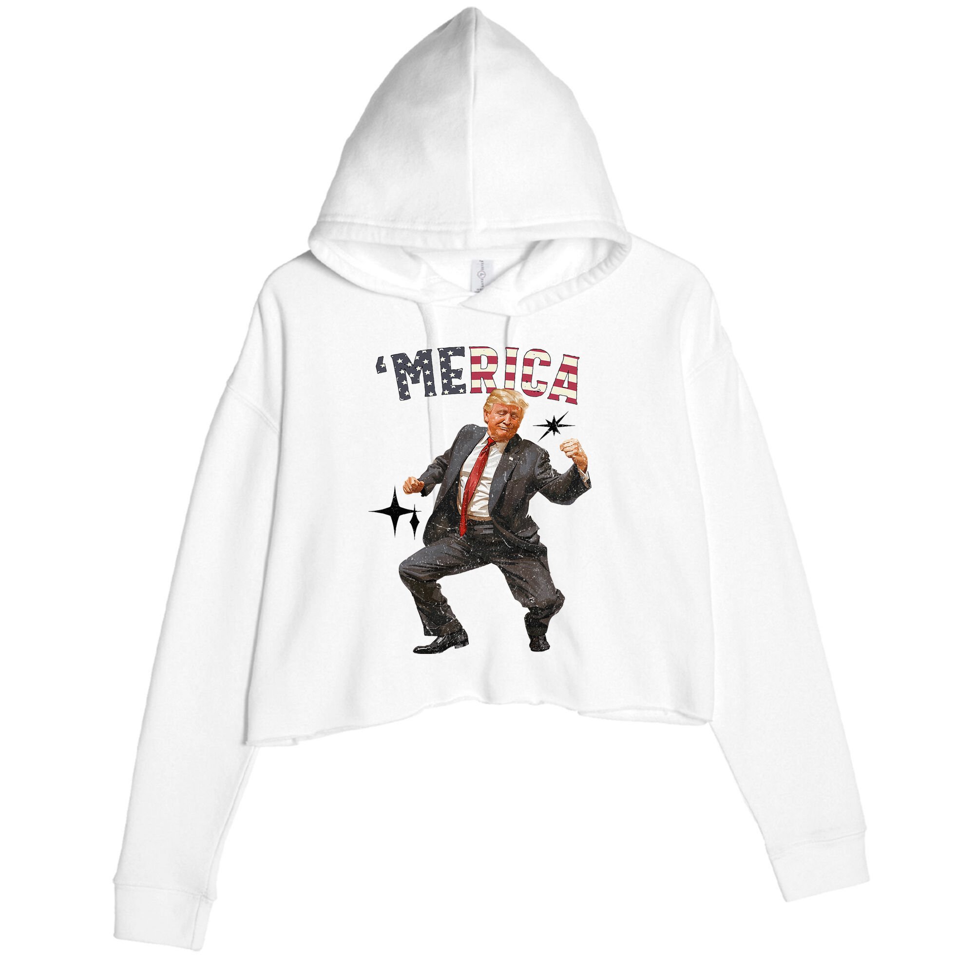 Merica Trump Happy 4th Of July Trump American Flag Crop Fleece Hoodie