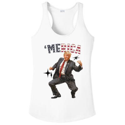 Merica Trump Happy 4th Of July Trump American Flag Ladies PosiCharge Competitor Racerback Tank