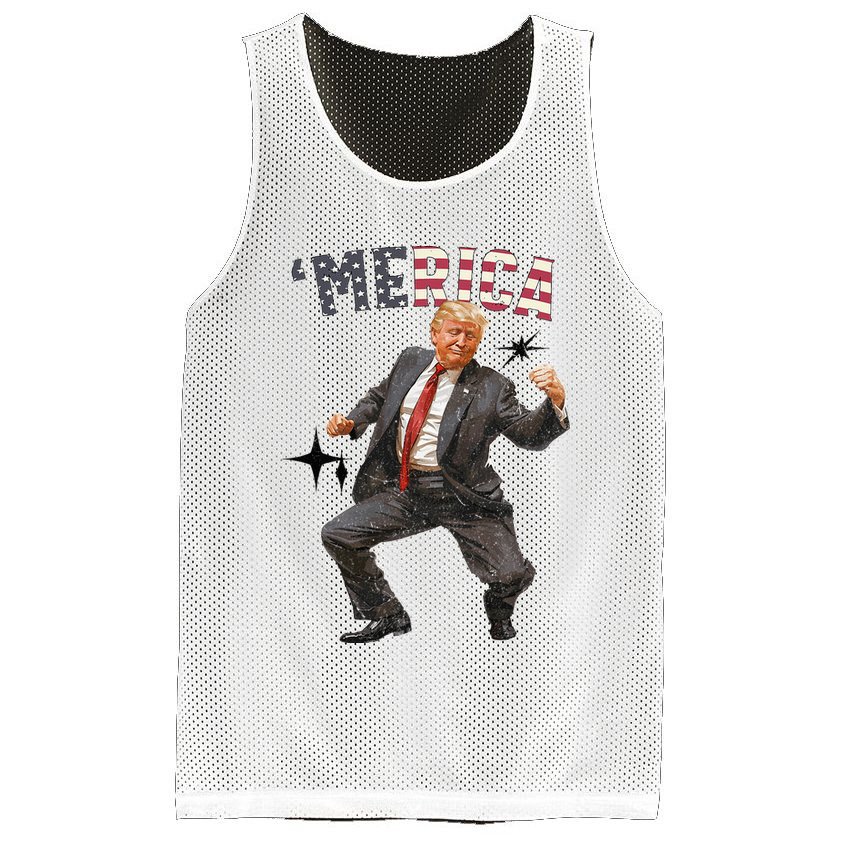 Merica Trump Happy 4th Of July Trump American Flag Mesh Reversible Basketball Jersey Tank