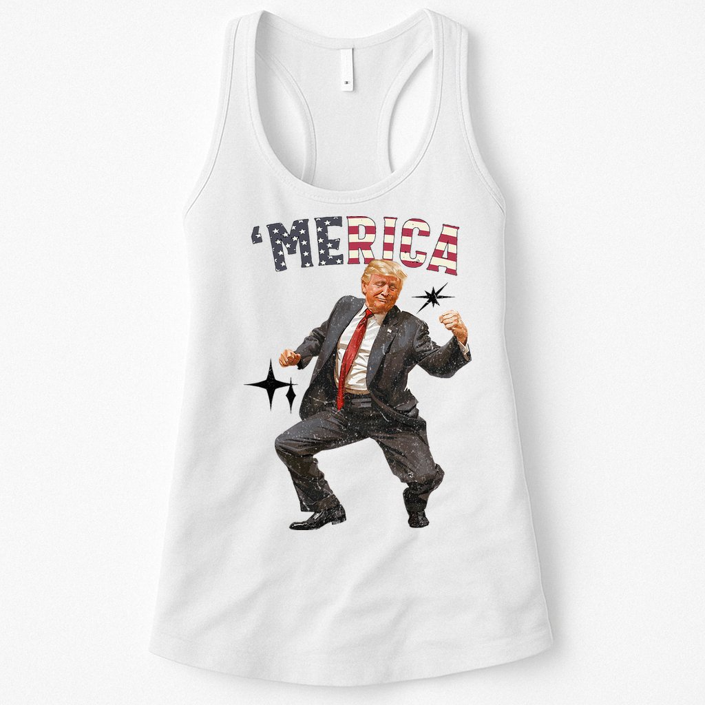 Merica Trump Happy 4th Of July Trump American Flag Womens Tank Top