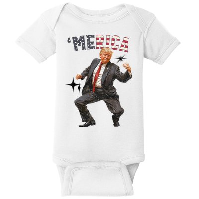 Merica Trump Happy 4th Of July Trump American Flag Baby Bodysuit
