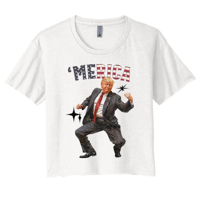 Merica Trump Happy 4th Of July Trump American Flag Crop Top