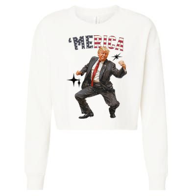 Merica Trump Happy 4th Of July Trump American Flag Cropped Pullover Crew