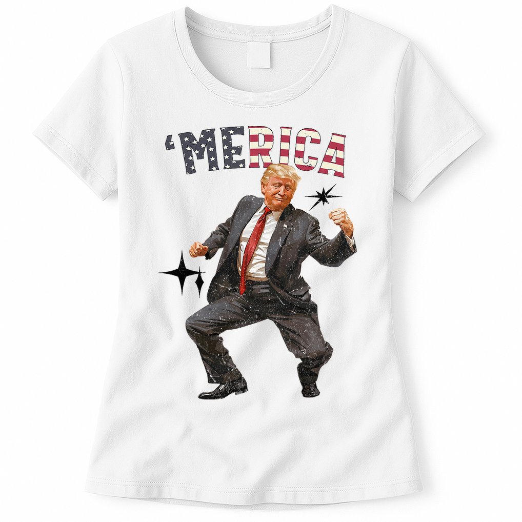 Merica Trump Happy 4th Of July Trump American Flag Womens T-Shirt