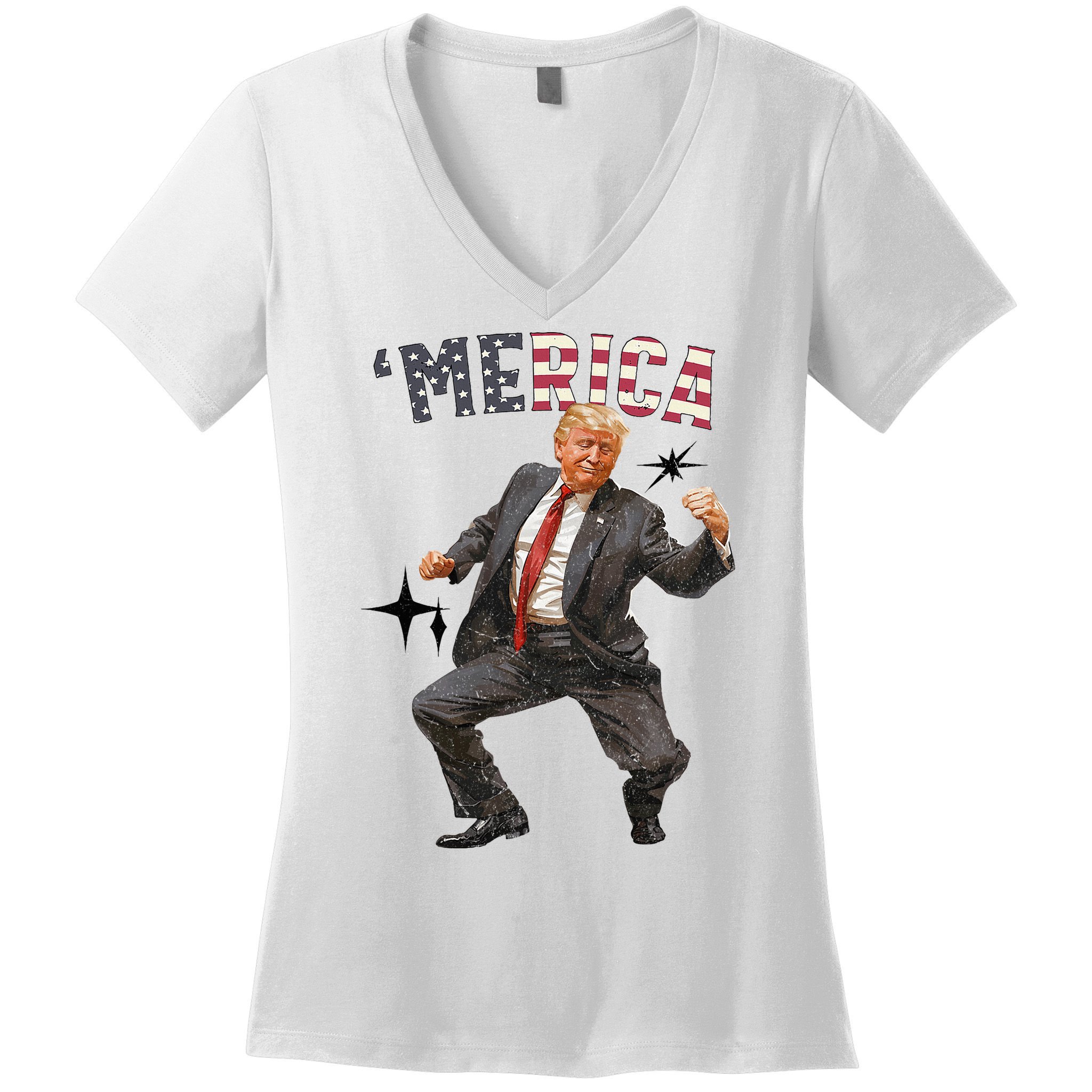 Merica Trump Happy 4th Of July Trump American Flag Women's V-Neck T-Shirt