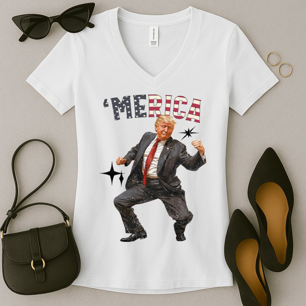 Merica Trump Happy 4th Of July Trump American Flag Women's V-Neck T-Shirt