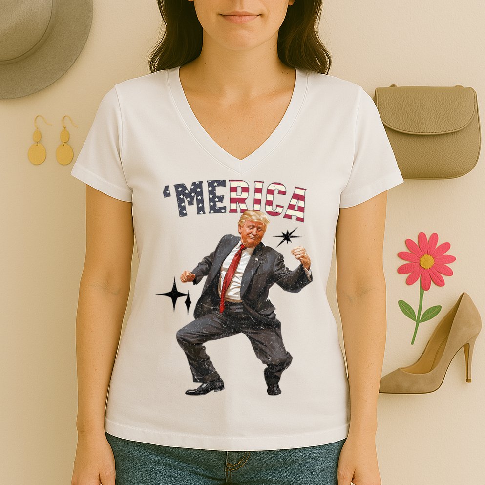 Merica Trump Happy 4th Of July Trump American Flag Women's V-Neck T-Shirt