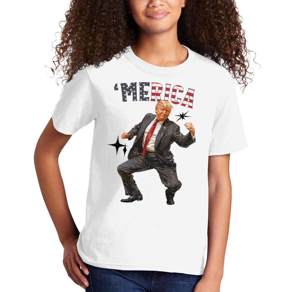 Merica Trump Happy 4th Of July Trump American Flag Kids T-Shirt