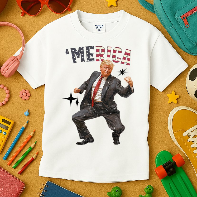 Merica Trump Happy 4th Of July Trump American Flag Kids T-Shirt