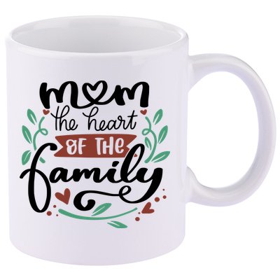 Mom The Heart Of The Family Cute Gift 11oz C Handle Ceramic Mug