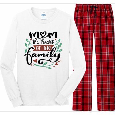 Mom The Heart Of The Family Cute Gift Long Sleeve Pajama Set