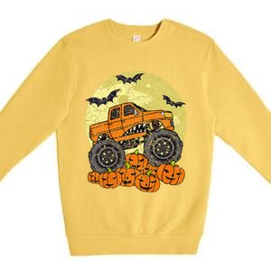 Monster Truck Halloween Jack O Lantern Moon Pumpkin Premium Crewneck Sweatshirt