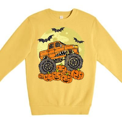 Monster Truck Halloween Jack O Lantern Moon Pumpkin Premium Crewneck Sweatshirt