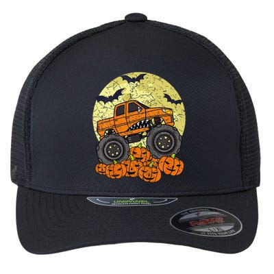 Monster Truck Halloween Jack O Lantern Moon Pumpkin Flexfit Unipanel Trucker Cap