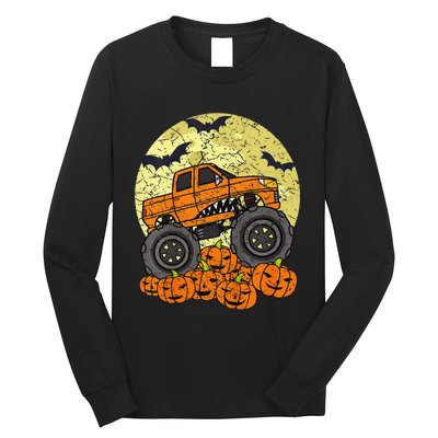 Monster Truck Halloween Jack O Lantern Moon Pumpkin Long Sleeve Shirt