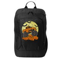 Monster Truck Halloween Jack O Lantern Moon Pumpkin City Backpack