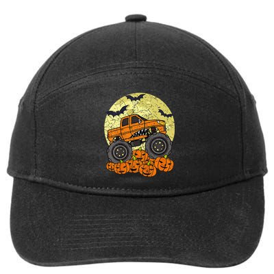 Monster Truck Halloween Jack O Lantern Moon Pumpkin 7-Panel Snapback Hat