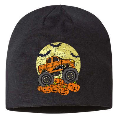 Monster Truck Halloween Jack O Lantern Moon Pumpkin Sustainable Beanie