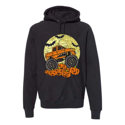 Monster Truck Halloween Jack O Lantern Moon Pumpkin Premium Hoodie