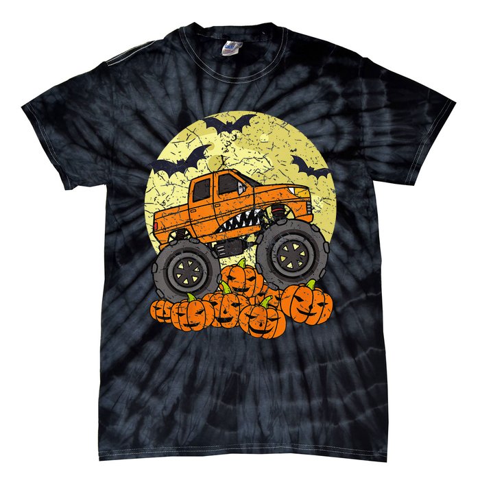 Monster Truck Halloween Jack O Lantern Moon Pumpkin Tie-Dye T-Shirt