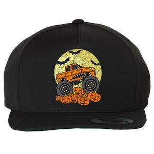 Monster Truck Halloween Jack O Lantern Moon Pumpkin Wool Snapback Cap