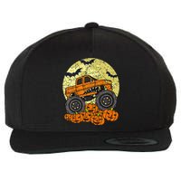 Monster Truck Halloween Jack O Lantern Moon Pumpkin Wool Snapback Cap