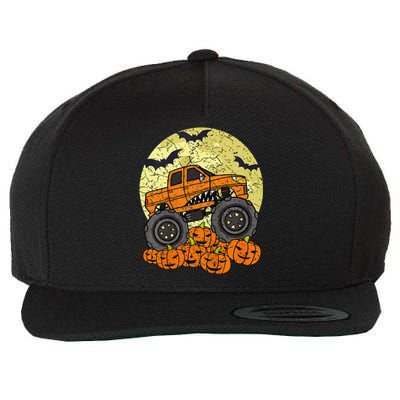 Monster Truck Halloween Jack O Lantern Moon Pumpkin Wool Snapback Cap